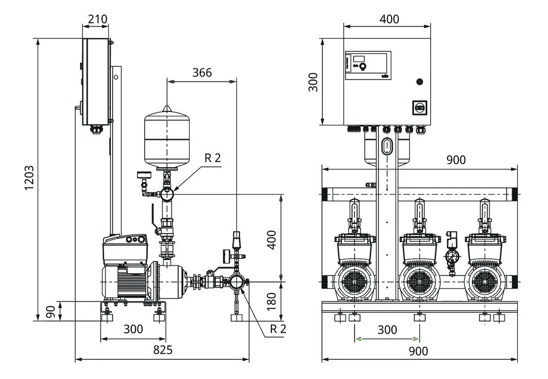 WILO Kompakt-Druckerhöhungsanlage Comfort-Vario COR-3MHIE204EM/ECe-WMS (1~230 V, 50/60 Hz) Art. 2554885