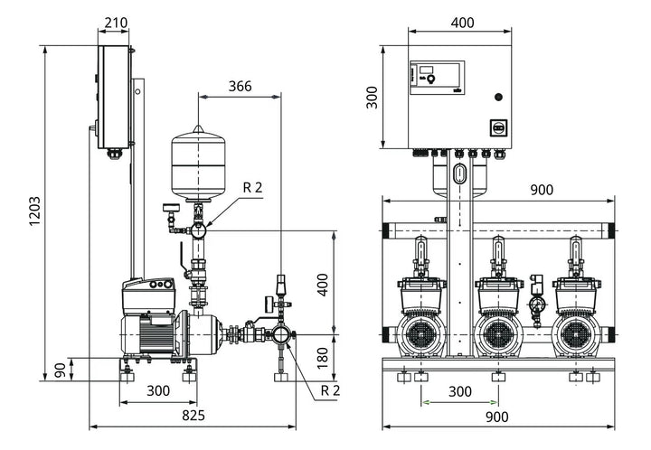 WILO Kompakt-Druckerhöhungsanlage Comfort-Vario COR-3MHIE204EM/ECe-WMS (1~230 V, 50/60 Hz) Art. 2554885