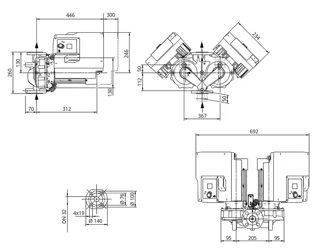 WILO Inlinepumpe Yonos GIGA2.0-D 32/1-12/M-0,55 Art. 2207248