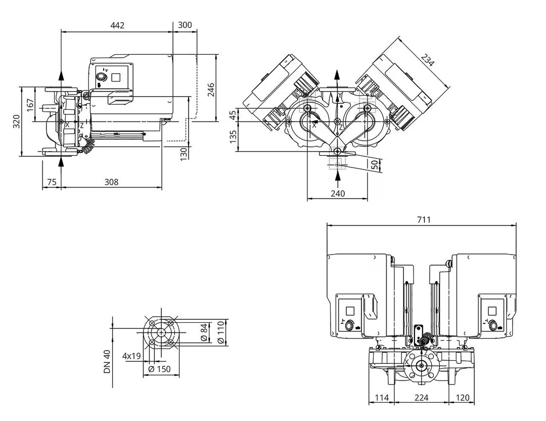 WILO Inlinepumpe Yonos GIGA2.0-D 40/1-10/0,75-R1 Art. 2205982