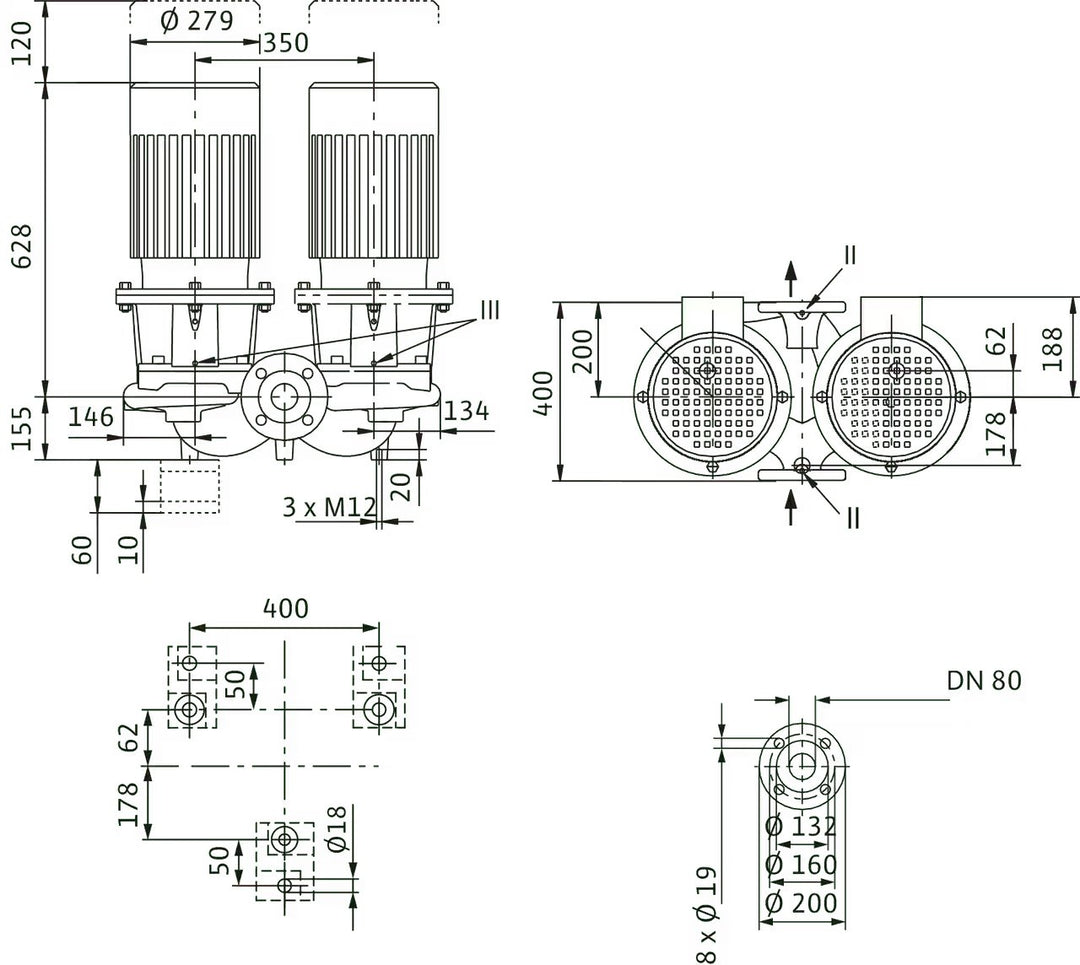 WILO Einstufigen Trockenläufer-Kreiselpumpe CronoTwin-DL 80/140-7,5/2 Art. 2121052