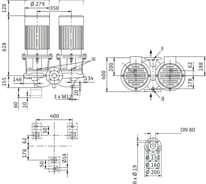 WILO Einstufigen Trockenläufer-Kreiselpumpe CronoTwin-DL 80/140-7,5/2 Art. 2121052