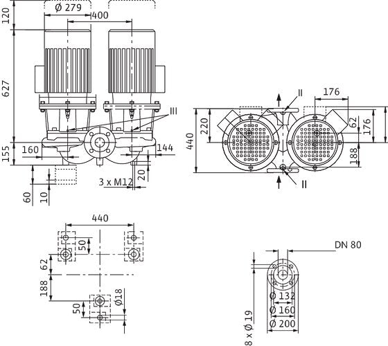 WILO Einstufigen Trockenläufer-Kreiselpumpe CronoTwin-DL 80/170-15/2-S1 Art: 2164250