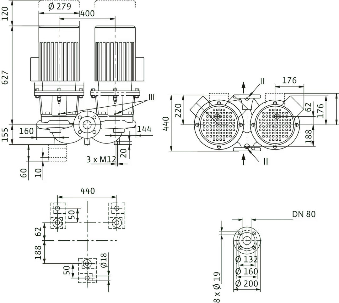 WILO Einstufigen Trockenläufer-Kreiselpumpe CronoTwin-DL 80/150-7,5/2 Art. 2121053
