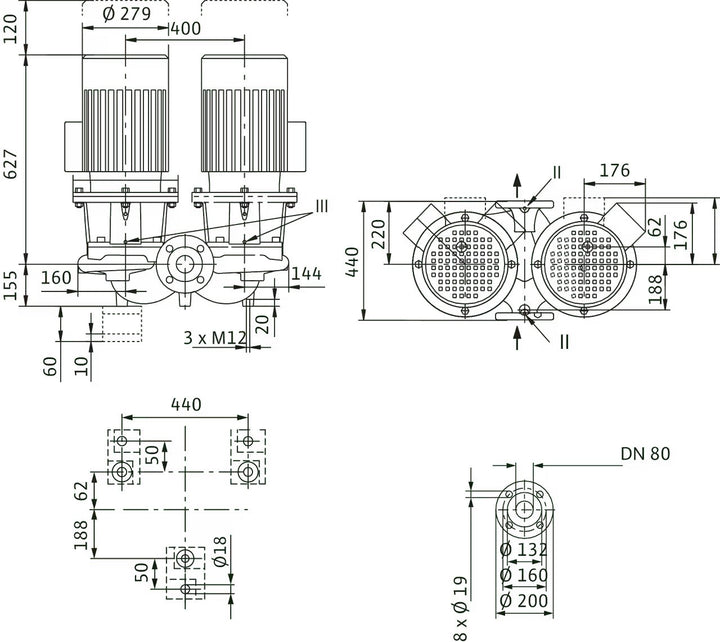 WILO Einstufigen Trockenläufer-Kreiselpumpe CronoTwin-DL 80/150-7,5/2 Art. 2121053