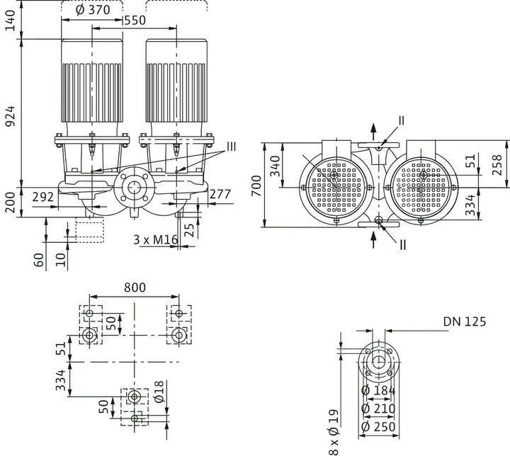 WILO Einstufigen Trockenläufer-Kreiselpumpe CronoTwin-DL 125/300-18,5/4 Art. 2120987