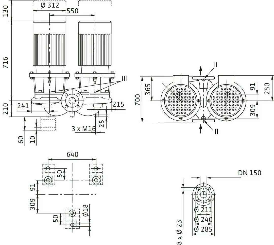 WILO Einstufigen Trockenläufer-Kreiselpumpe CronoTwin-DL 150/200-7,5/4 Art. 2120992