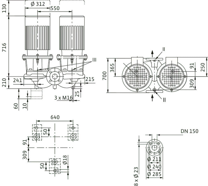 WILO Einstufigen Trockenläufer-Kreiselpumpe CronoTwin-DL 150/200-7,5/4 Art. 2120992