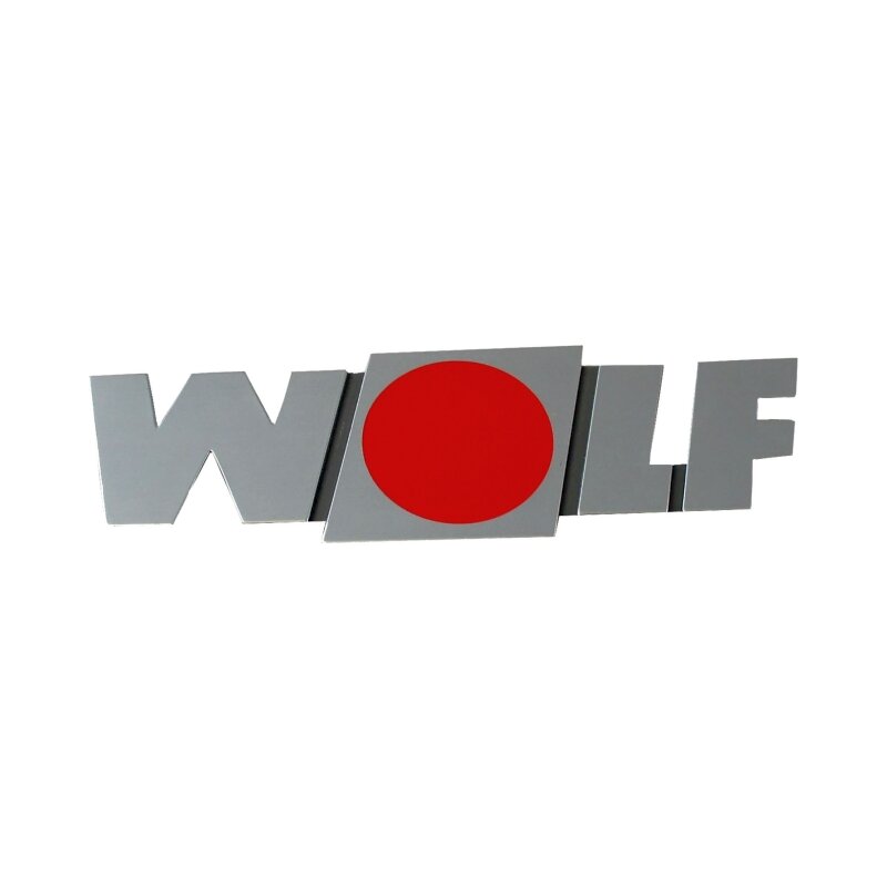 Wolf Firmenschild groß geklebt