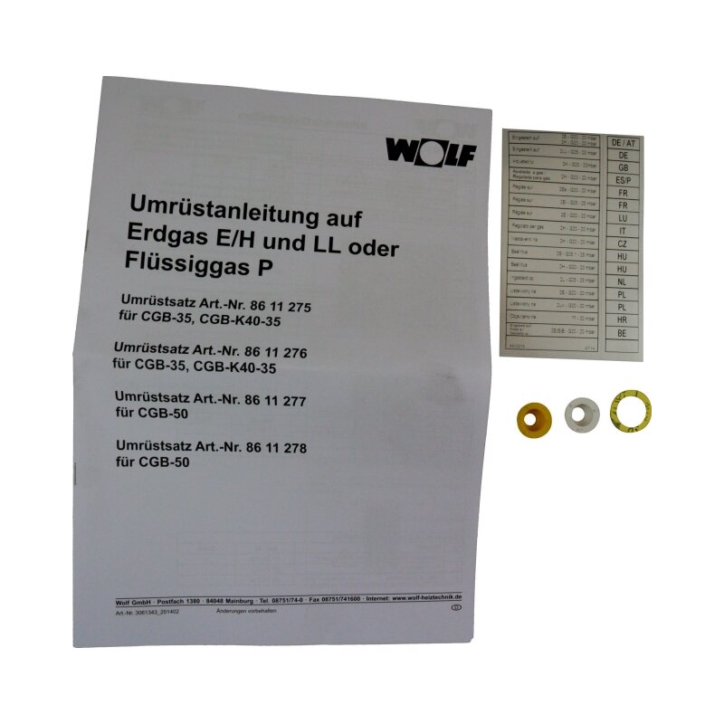 Wolf Umrüstsatz Flüssiggas - Erdgas E/LL und Erdgas E - LL, für CGB-(K)-35