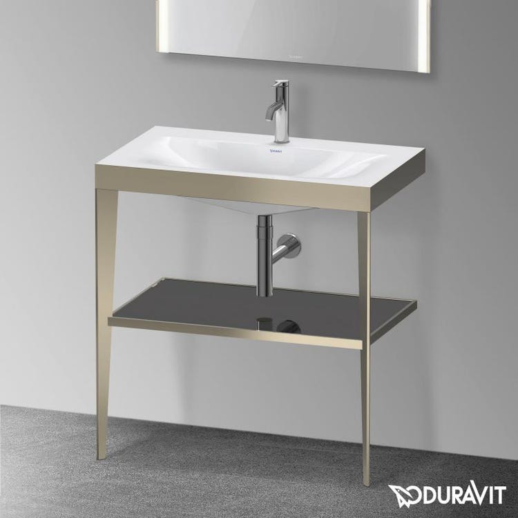 Duravit Metallstütze 80 cm Farbe Champagner, mattes Finish, Glasablage Farbe Flanellgrau, glänzendes Finish, Konsolenwaschbecken C-bonded Einloch XVIU XV4715OB189