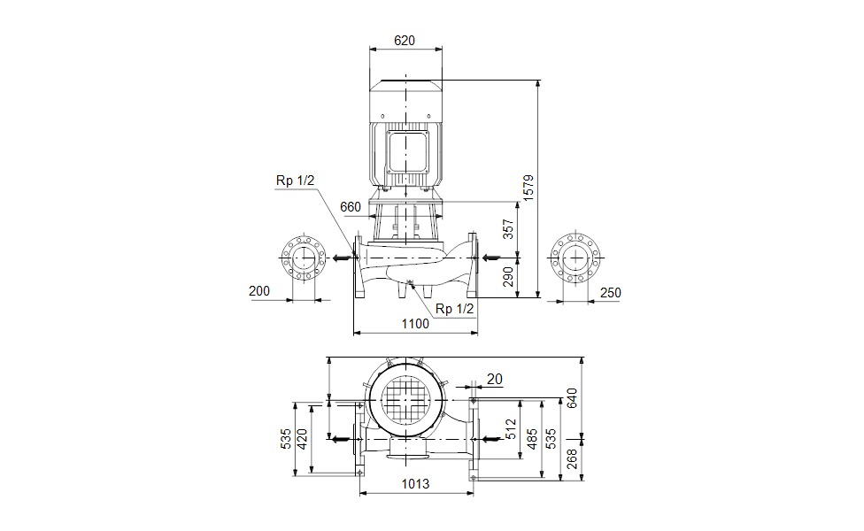 GRUNDFOS Einstufige Inlinepumpe TP 200-620/4 A-F-A-DBUE Art. 96162115