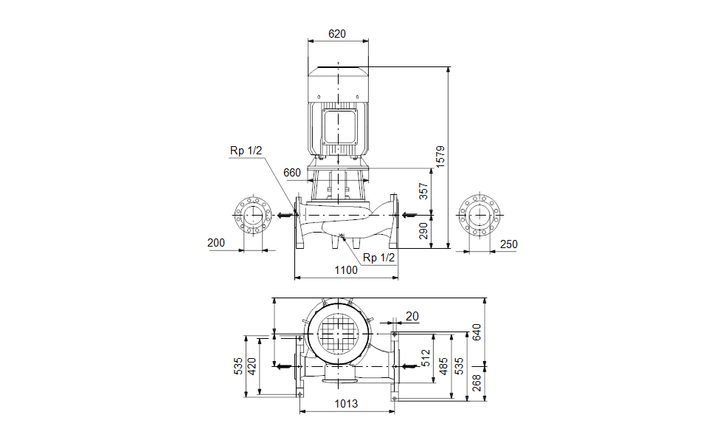 GRUNDFOS Einstufige Inlinepumpe TP 200-620/4 A-F-A-DBUE Art. 96162115