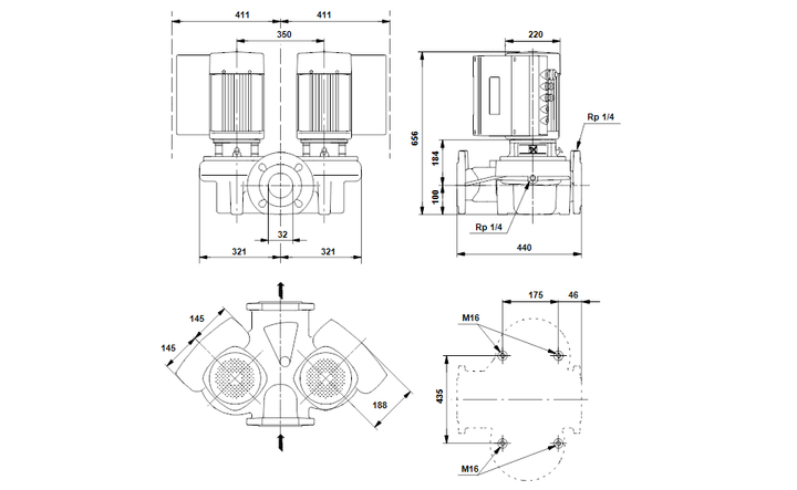 GRUNDFOS Einstufige Inlinepumpe TPED 32-460/2-S A-F-A-BAQE Art. 96397111