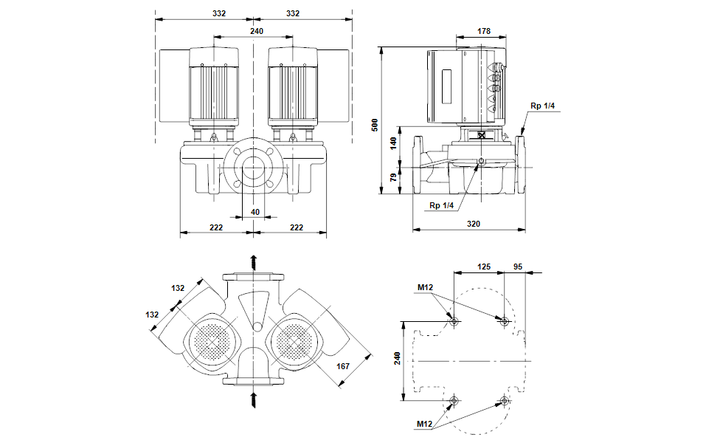 GRUNDFOS Einstufige Inlinepumpe TPED 40-230/2 A-F-A-RUUE Art. 96276140