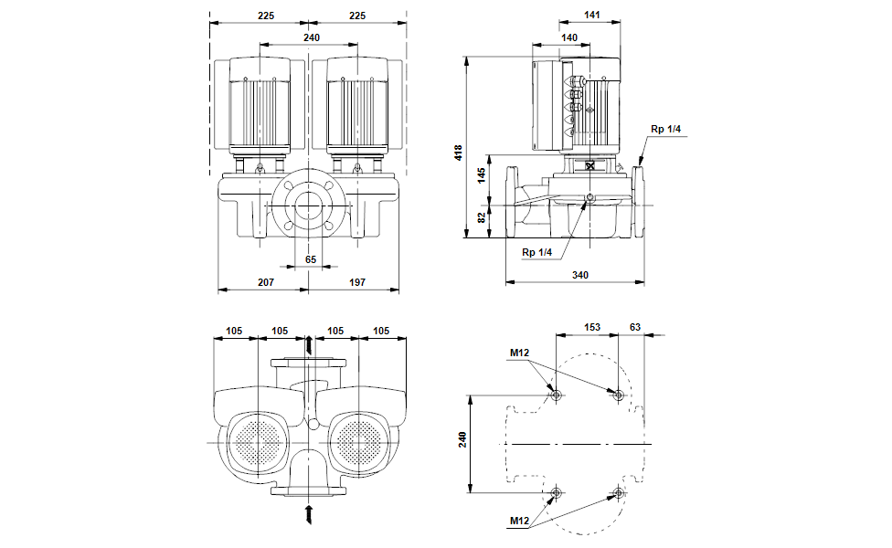 GRUNDFOS Einstufige Inlinepumpe TPED 65-60/2 A-F-A-BUBE Art. 96540819