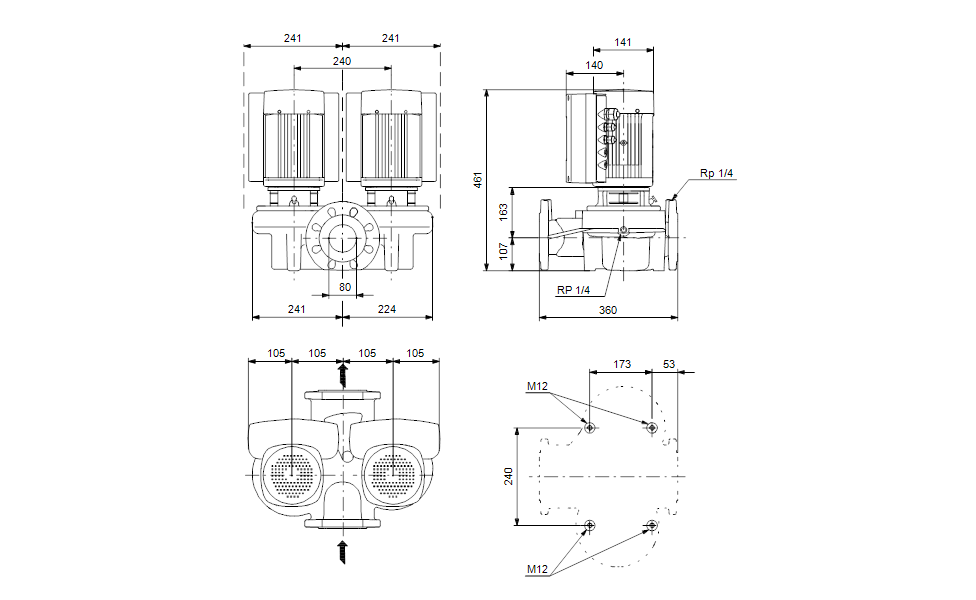 GRUNDFOS Einstufige Inlinepumpe TPED 80-30/4 A-F-A-BUBE Art. 96540840