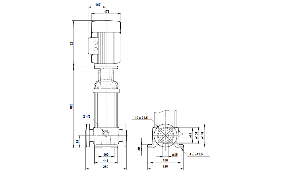 GRUNDFOS Mehrstufige Inlinepumpe CRE 1-36 Art. 96518192