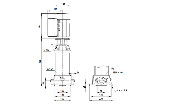 GRUNDFOS Mehrstufige Inlinepumpe CRE 1-7 Art. 96518174
