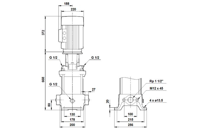 GRUNDFOS Mehrstufige Inlinepumpe CRE 10-12 Art. 96512625