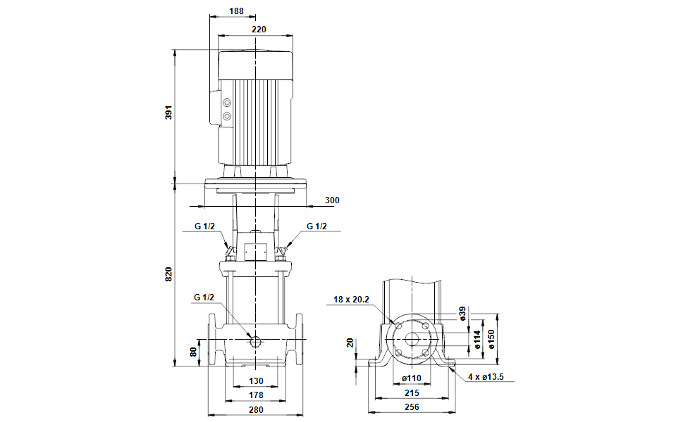 GRUNDFOS Mehrstufige Inlinepumpe CRE 10-16 Art. 96512570