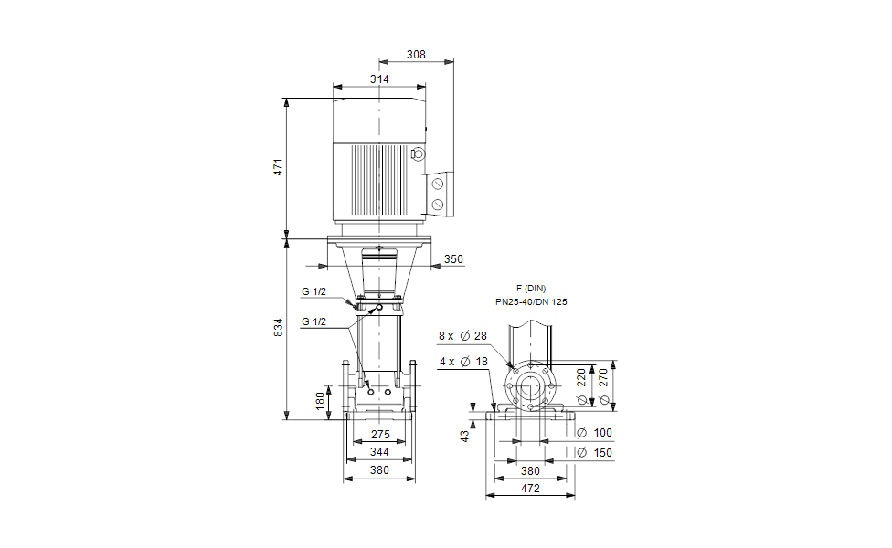 GRUNDFOS Mehrstufige Inlinepumpe CRE 150-1 Art. 96856443