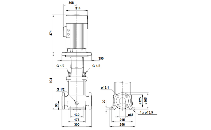 GRUNDFOS Mehrstufige Inlinepumpe CRE 20-10 Art. 96512878
