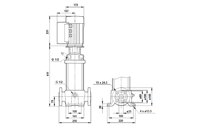 GRUNDFOS Mehrstufige Inlinepumpe CRE 3-10 Art. 96518341