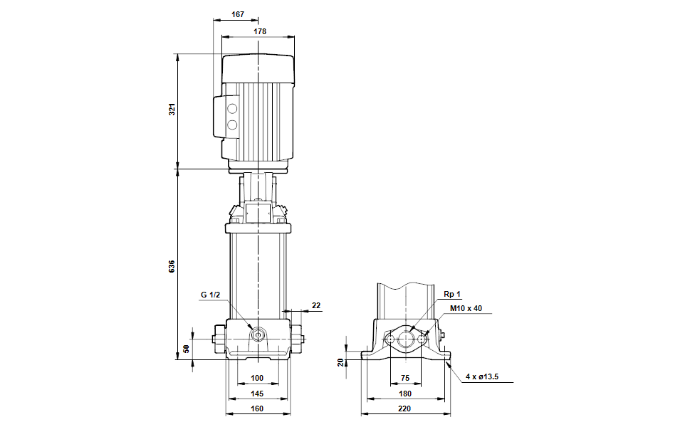 GRUNDFOS Mehrstufige Inlinepumpe CRE 3-23 Art. 96518324