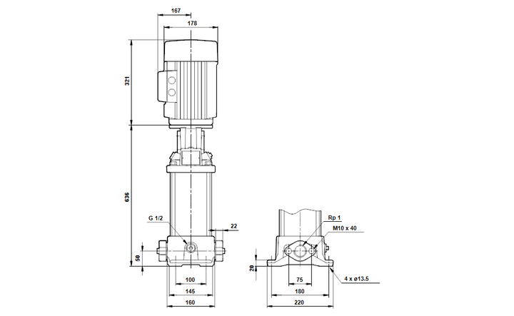 GRUNDFOS Mehrstufige Inlinepumpe CRE 3-23 Art. 96518324