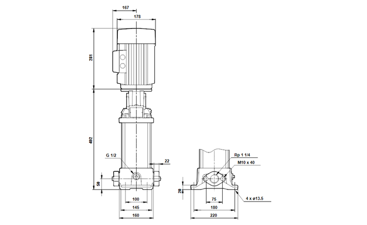 GRUNDFOS Mehrstufige Inlinepumpe CRE 5-10 Art. 96518437