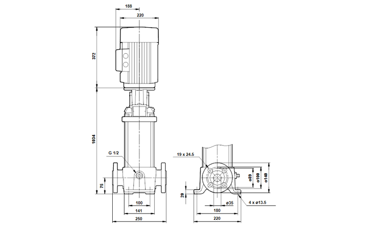 GRUNDFOS Mehrstufige Inlinepumpe CRE 5-29 Art. 96518446