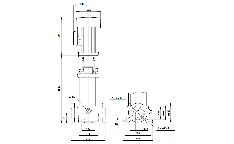 GRUNDFOS Mehrstufige Inlinepumpe CRE 5-29 Art. 96518454