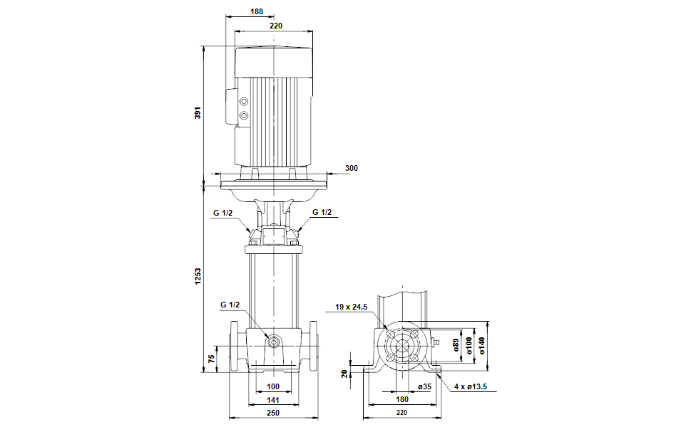 GRUNDFOS Mehrstufige Inlinepumpe CRE 5-36 Art. 96518455