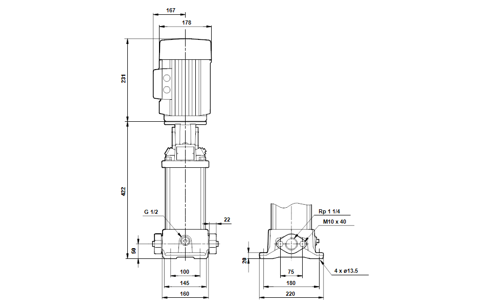 GRUNDFOS Mehrstufige Inlinepumpe CRE 5-8 Art. 96518436