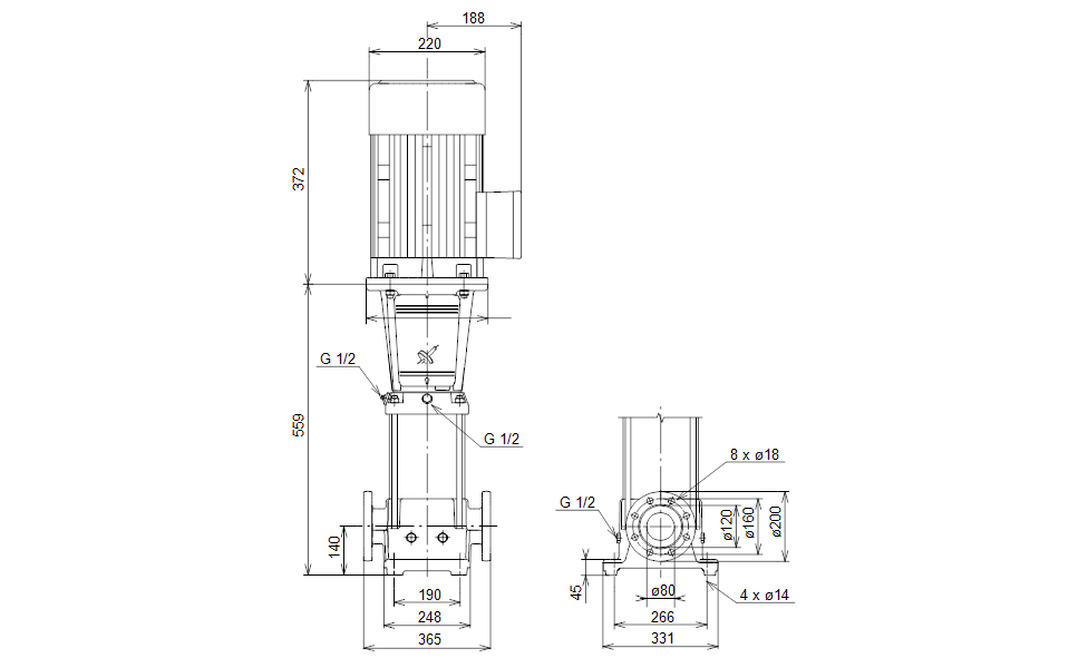 GRUNDFOS Mehrstufige Inlinepumpe CRNE 45-1 Art. 96123419