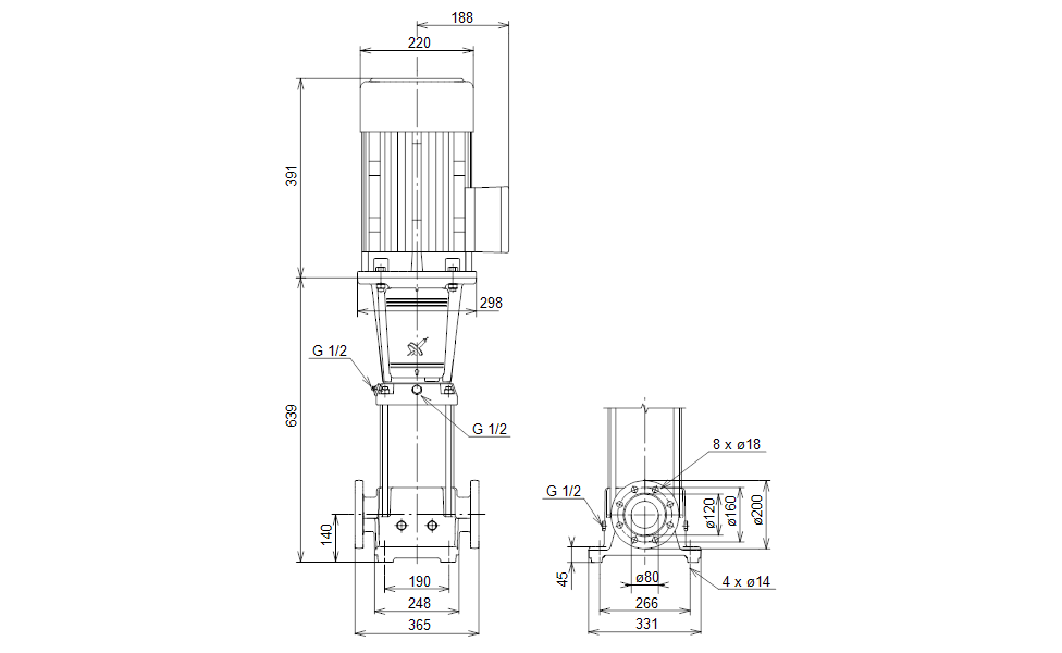 GRUNDFOS Mehrstufige Inlinepumpe CRNE 45-2-2 Art. 96123460