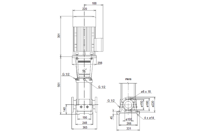 GRUNDFOS Mehrstufige Inlinepumpe CRNE 64-1 Art. 96124027