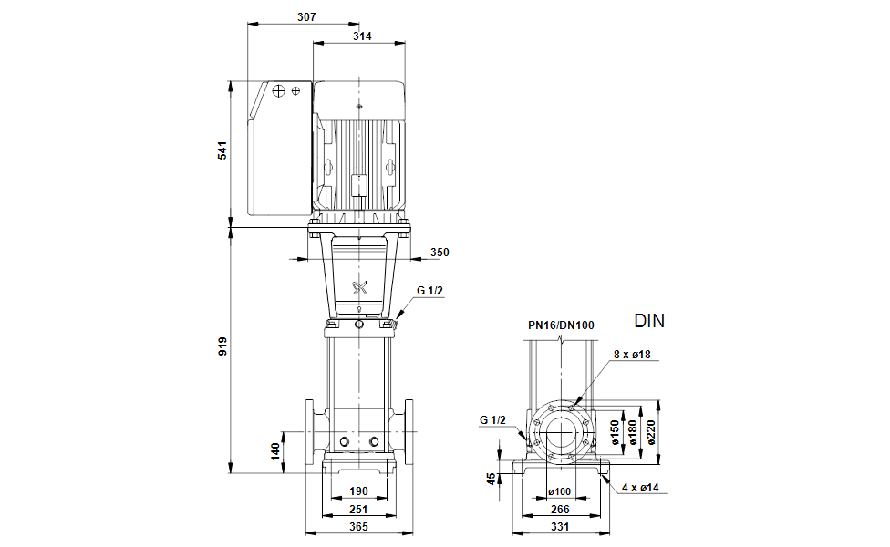 GRUNDFOS Mehrstufige Inlinepumpe CRNE 64-4 Art. 96124039