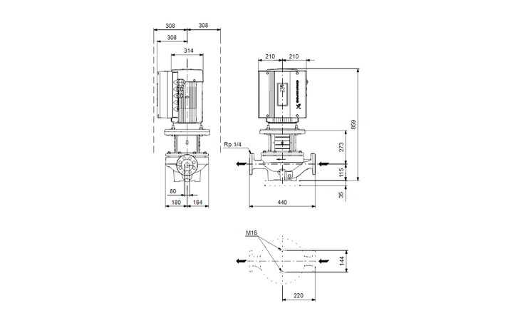 GRUNDFOS Einstufige Inlinepumpe TPE 80-330/2-S A-F-A-GQQE Art. 96275639