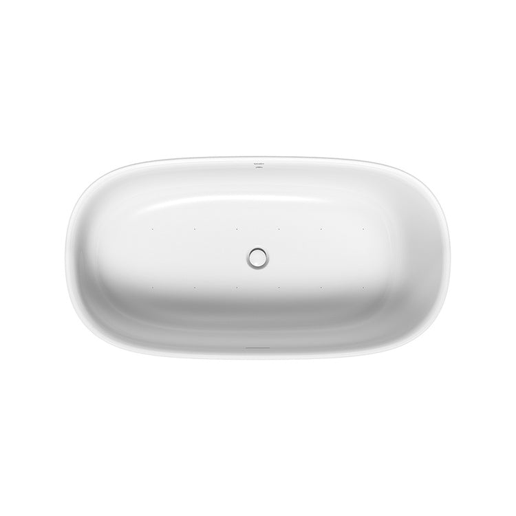 Duravit Freistehende Whirlpool-Badewanne L. 160 T. 85 cm, Air-System, mit integriertem Paneel und Rahmen, mit geneigter Rückenlehne und Stop&Go-Ablauf, Weiß, glänzende Oberfläche ZENCHA 760462000AS0000
