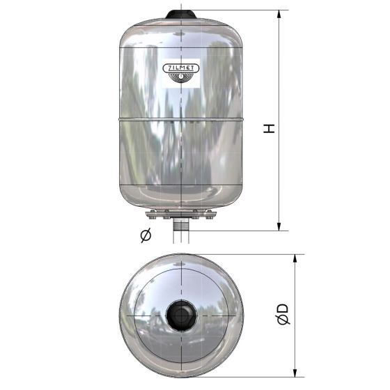  ZILMET 24 LITRE STAINLESS STEEL VERTICAL VESSEL 10 bar Edelstahlausführung 337,00 106110660 9N 485 270 5 Membrane in Nitril -Art. 106110660