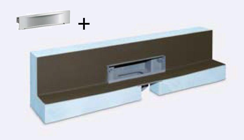 KESSEL Einbauboard 900 mit Wandablauf Scada Grundkörper LED blau und Ablaufblende (Wave)