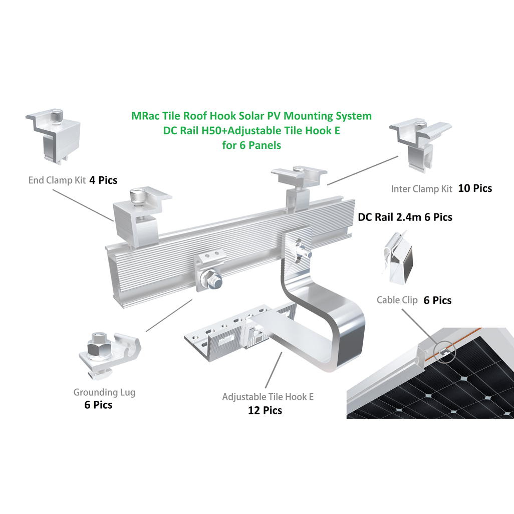 Solar Halterung PV-Halterung Hook E für Ziegeldach Montageset für 6 Module