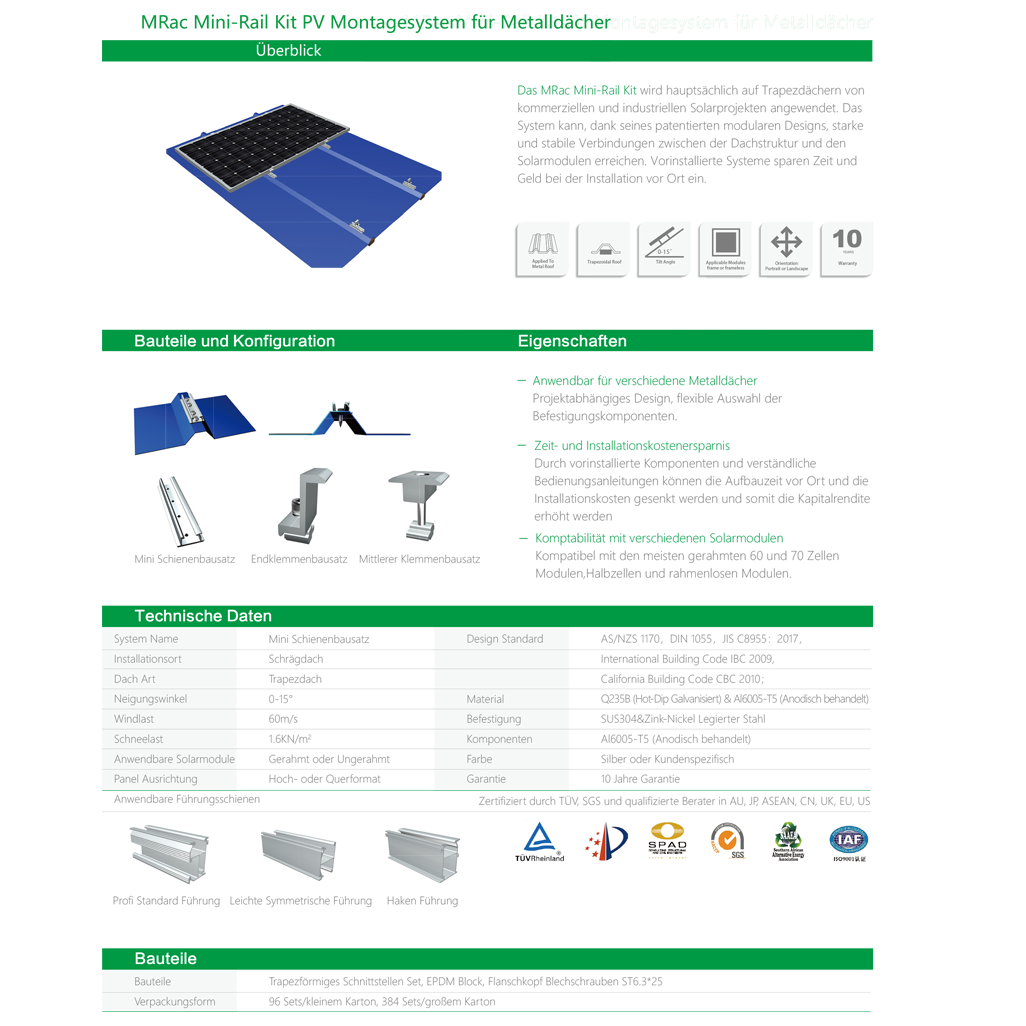 Solarhalterungen PV-Halterung für Trapezblechdach Metalldach Montageset für 6 Module