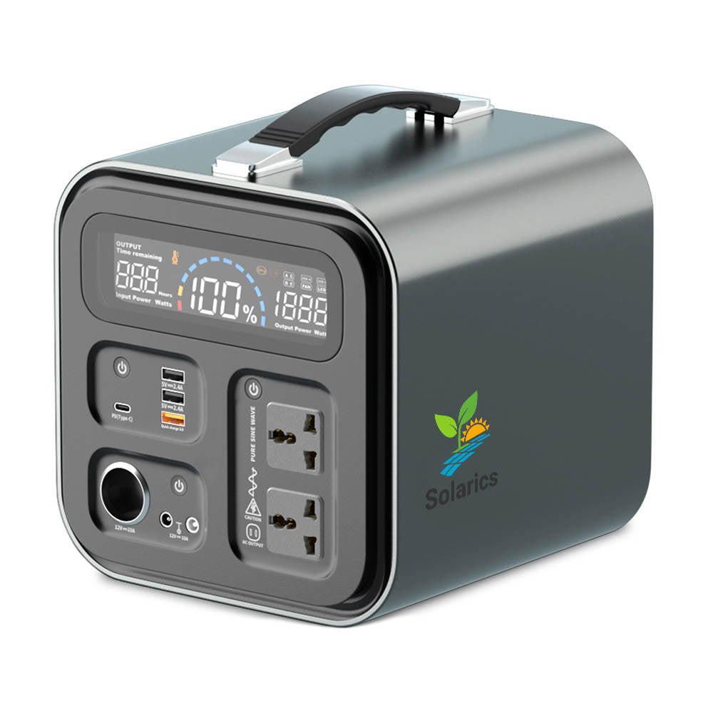 Portable Solarics Powerstation with smart DC 12V system and 2000W peak capacity, ideal for outdoor and home use.