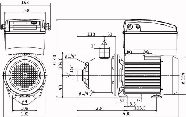Wilo horiz.mehrst.Kreiselpumpe Economy MHIE 403 Rp11/4/Rp1